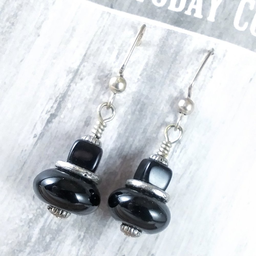 Black Onyx Silver Earrings
